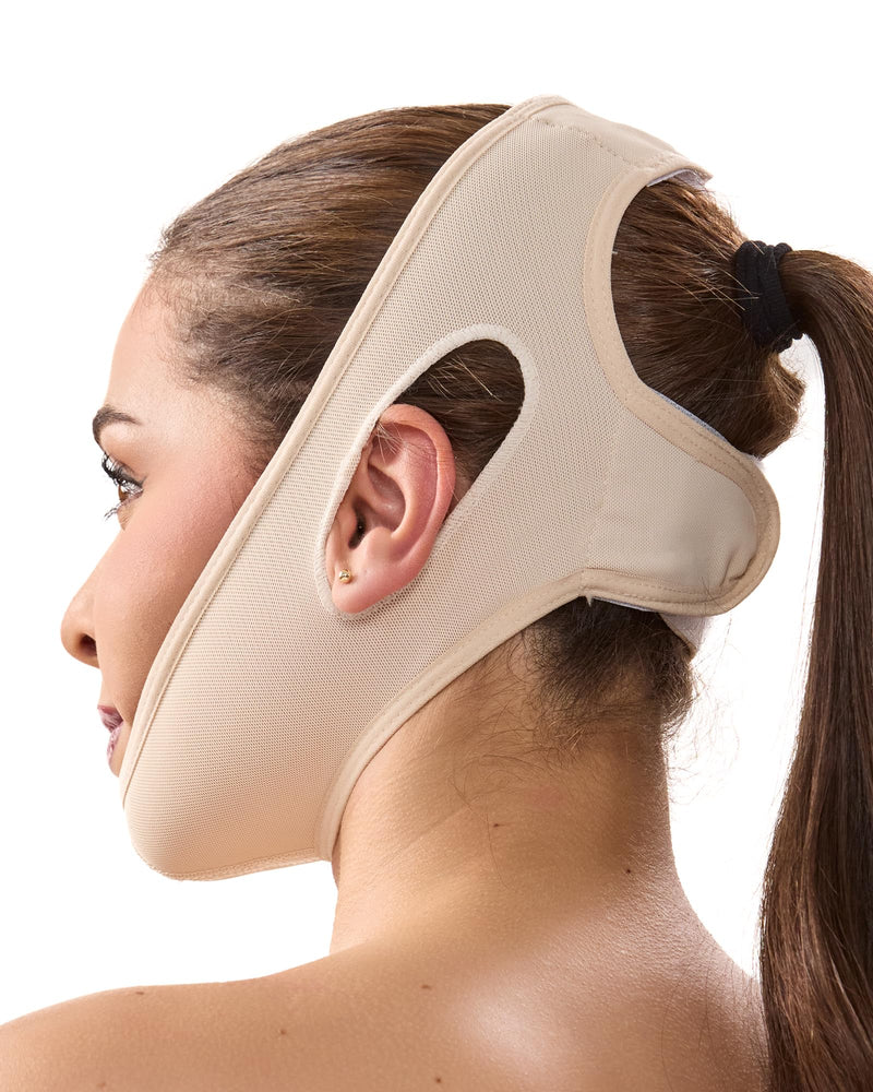 SHAPE CONCEPT High-Compression 319 Chin Strap for Sleeping, Double Chin Reducer, Powernet Face Lift Chin Strap Medium Beige
