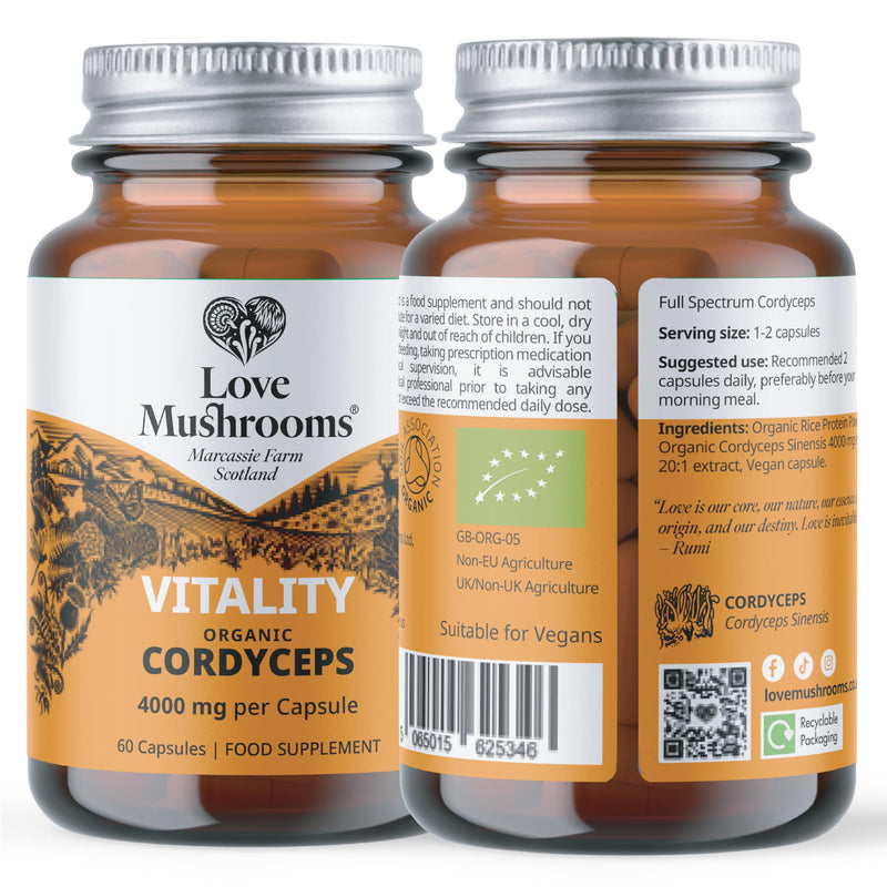 Organic Cordyceps Capsules 4,000mg per Capsule | High Strength Mushroom Extract Supplement for Endurance, Stamina & Natural Energy Support | Vegan, Plant Based, UK Made | 60 Capsules 60 count (Pack of 1)