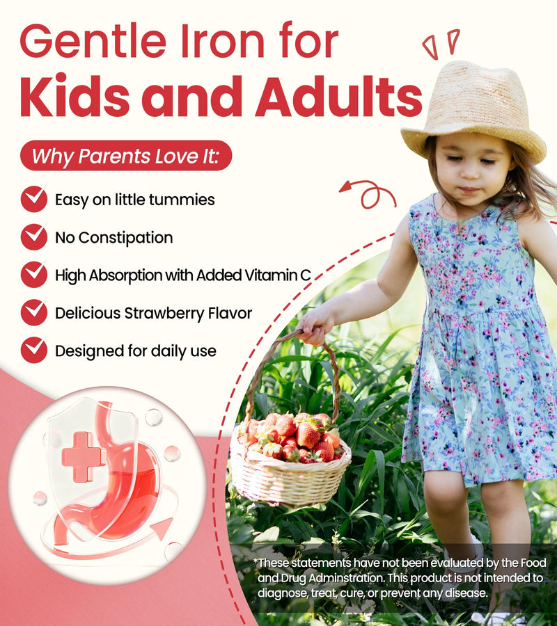 Iron Gummies for Kids & Teens, Kids Multivitamin with 20mg Iron Supplement, Vitamin A, C, B6 & Lutein – Sugar Free Multivitamin – Daily Nutrition & Eye Support, Strawberry Flavor, 60 Gummies 60 Count (Pack of 1)