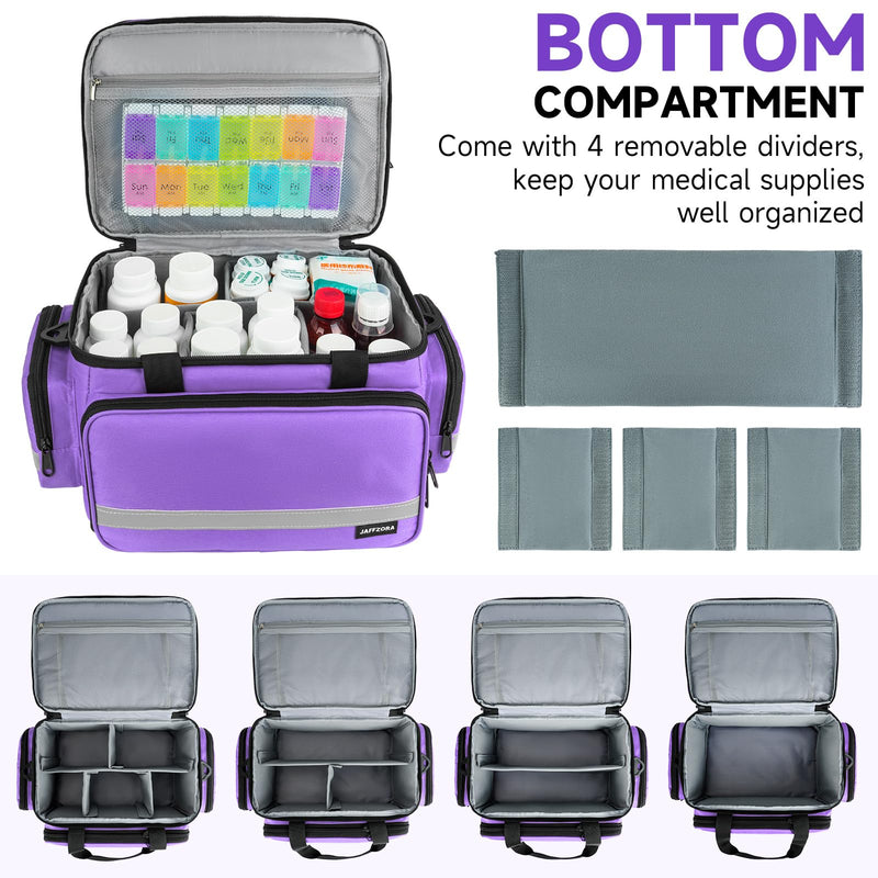 Large Pill Bottle Organizer,Double Layer Medicine Bag with Lockable Zippers | Medication Travel Bag with Shoulder Strap for Prescription Bottles, Vitamins & Medical Supplies, Purple (Bag Only) 2 LAYERS