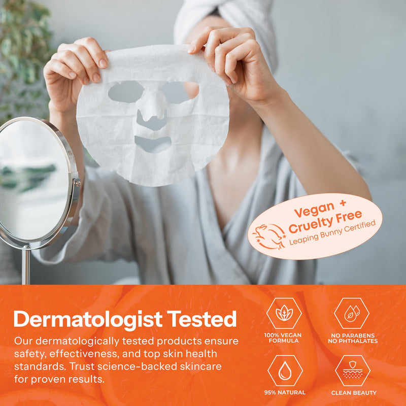 Skin 2.0 Vitamin C & Collagen Sheet Mask - Anti-Aging, Wrinkle & Age Spot Reducer, Hydrating & Moisturizing - Dermatologist Tested Korean Skincare, Clean Beauty, All Skin Types - 10 Count Vitamin C & Collagen (10pk)