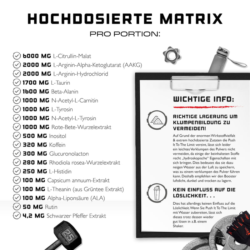 [Australia] - Push it to the Limit - Pre Workout with L-Arginine + Citrulline + L-Tyrosine + L-Theanine + L-Carnitine + AAKG + Taurine + Rhodiola Roseroot + Caffeine - High dosage - 360g - Cola Cherry Taste Cola Cherry 