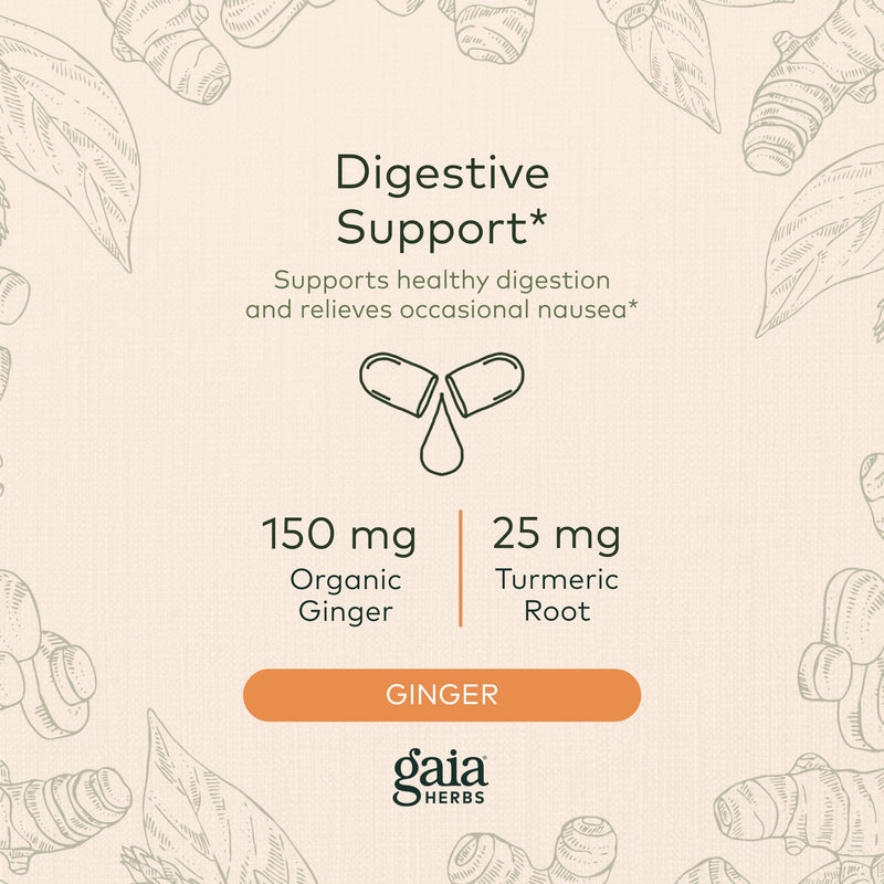 [Australia] - Gaia Herbs Ginger Supreme - Supports Healthy Digestion and Relieves Occasional Nausea - with Organic Ginger Root and Turmeric Root - 60 Vegan Liquid Phyto-Capsules (60-Day Supply) Standard Packaging 