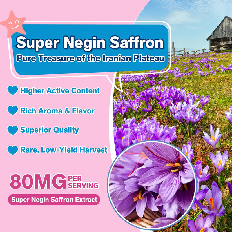 Mood Mystic Saffron Gummies for Kids 4+,Saffron Extract Supplements | with GABA, Focus Calming Gummies Supports Happy & Cognition, Sugar Free Raspberry, 120 Counts