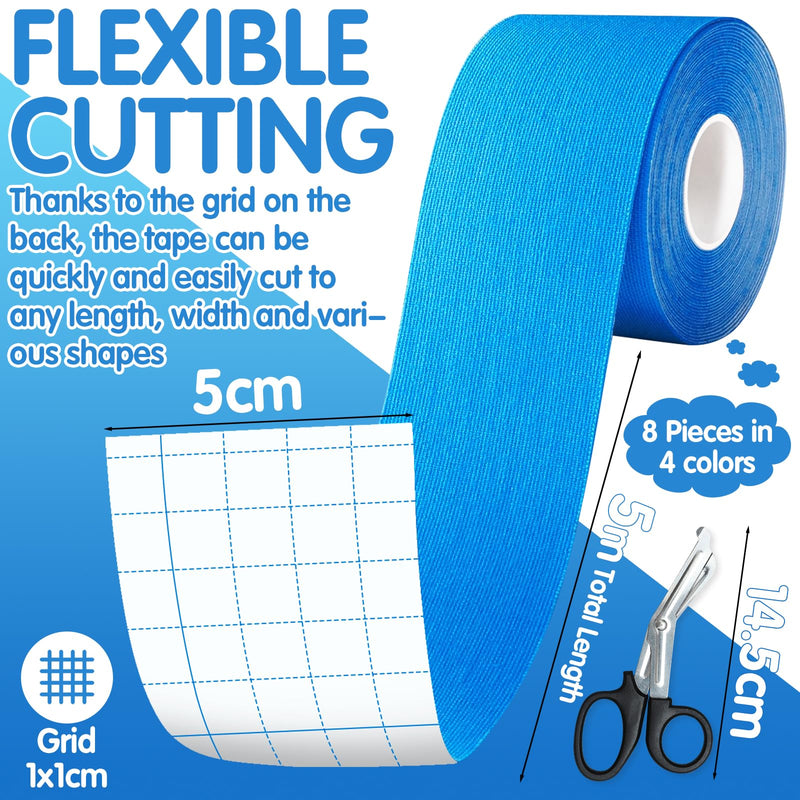 [Australia] - EUZLABBY 6 rolls of kinesiology tape, kinesiology tape rolls (5 m x 5 cm), with special scissors, elastic bandage, sports tape set, for shoulder and elbow, wrist, knee pain. (colorful) 