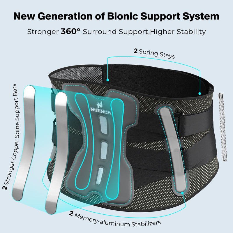 NEENCA Back Brace for Lower Back Pain Relief with Bionic Support System, Adjustable Lumbar Support Belt for Men & Women with Lumbar Pad, Soft Breathable Mesh for Herniated Disc, Sciatica, Scoliosis... Large Black-Single
