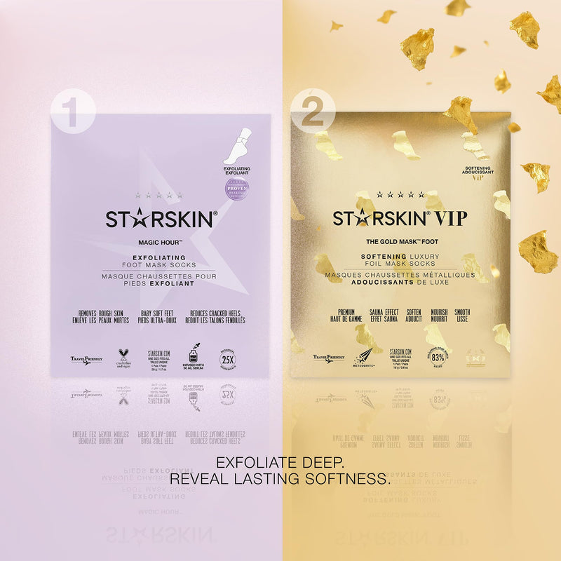 [Australia] - STARSKIN Magic Hour, Exfoliating Foot Mask Sock with Lactic and Glycolic Acid, Gently Removes Calluses and Dead Skin for Effective Peeling, K Beauty Skincare (4 Pack) 