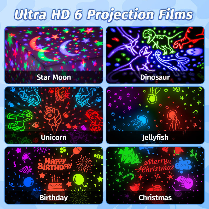 [Australia] - One Fire Night Light for Kids, 96 Lighting Modes Star Projector 360° Rotating+6 Films Kids Night Light Projector,Rechargeable Baby Night Light Ceiling Projector for Bedroom,Kids Gifts&Kids Room Decor Blue 