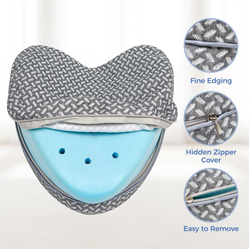 [Australia] - Knee Pillow Cover Replacement for Contour Legacy - Gray Invisible Zippered Case - Pillowcase for Heart Shaped Memory Foam Side Sleeper Pillows, Anti-Pilling Washable Cover Only（Gray Plaid） 