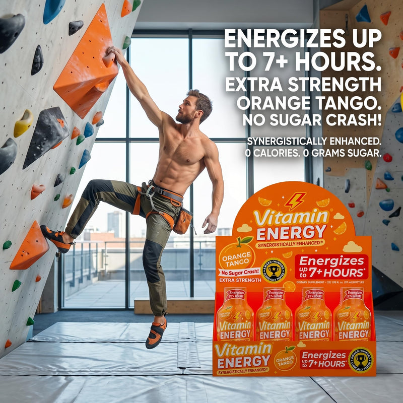 Vitamin Energy Orange Tango Extra Strength Energy Shot, 10 Pack - Up to 7 Hrs, 260mg Natural Caffeine, Zero Sugar - Green Tea Extract, Immune Support, B12 B6 Niacin, 1.93 fl oz, Keto Vegan