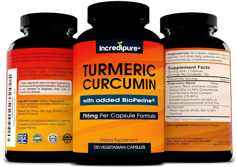 [Australia] - Turmeric Curcumin Supplement w/ BioPerine - 755mg Per Capsule, 120 Veggie Caps by Curcumin Incredipure 