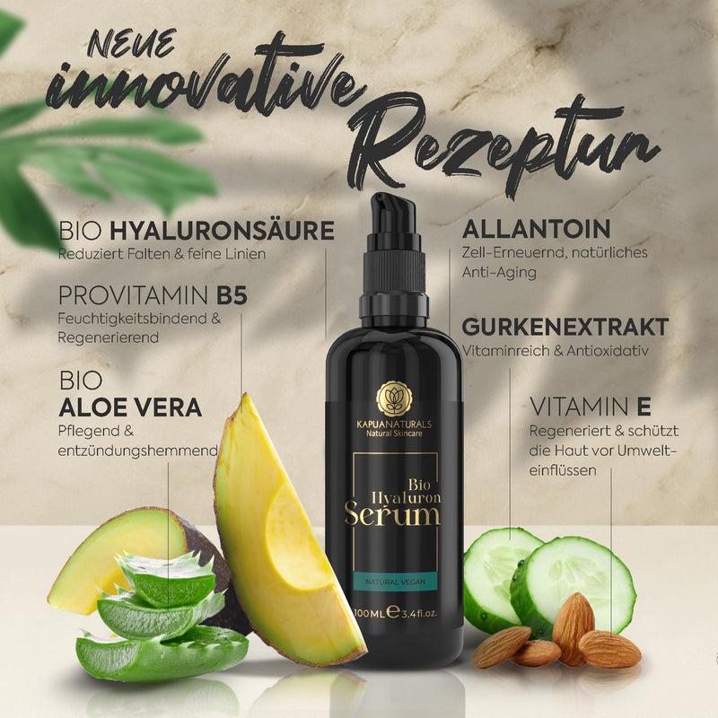 [Australia] - ORGANIC Hyaluronic Serum high dosage • 100ml +Vit E & B5 • 7-fold hyaluronic acid serum face ✓100% Vegan&BIO ✓Anti-aging concentrate ✓ Anti-wrinkle serum natural cosmetics ✓Made in Germany ✓Hyaluronic Acid Serum Hyaluronic Serum 