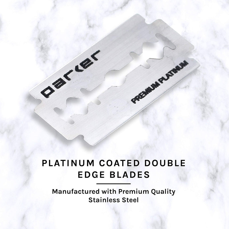 [Australia] - Parker 98R Heavyweight 3-Piece Double Edge Safety Razor – Long Handle, Closed Comb Design for Smooth Wet Shaving, Includes 5 Platinum Blades – Iconic Brand in Traditional Shaving Silver 1 Count (Pack of 1) 