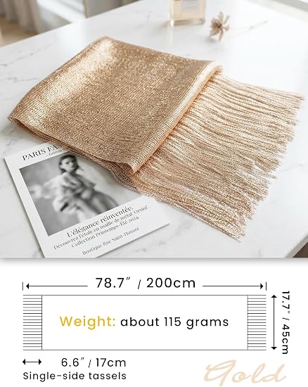 MissShorthair Women's Sparkle Shawls and Wraps for Party Dresses 1* Metallic Champagne Gold