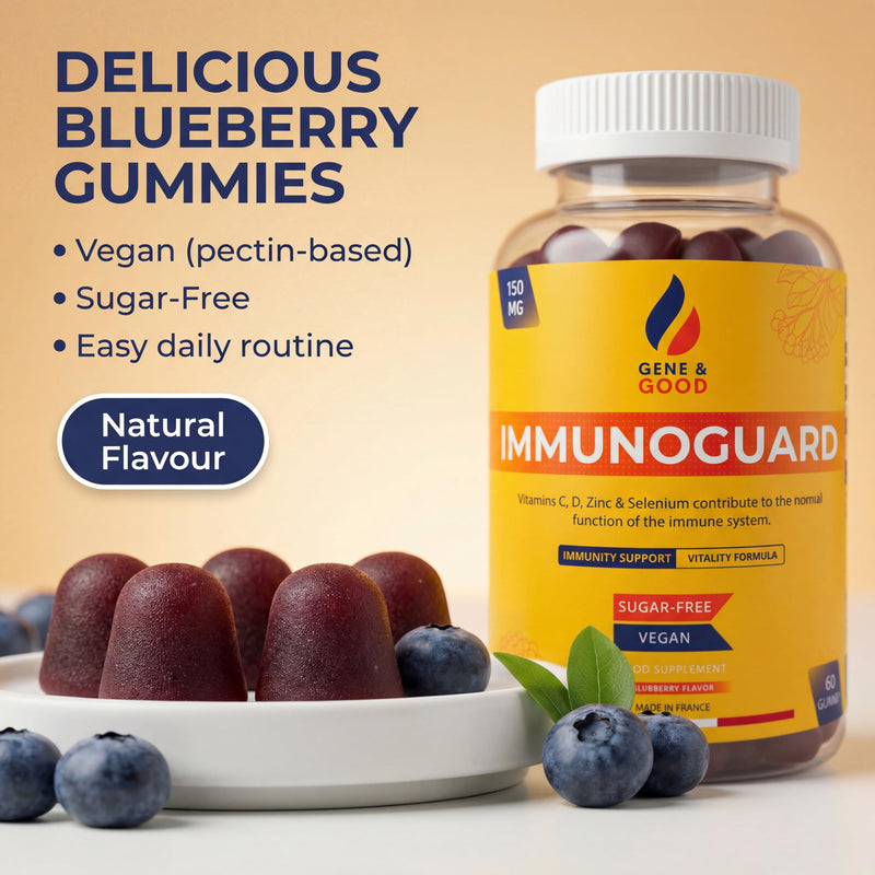 Gene & Good® Immune Support Gummies (Blueberry Flavour) | Vitamin C + Vitamin D + Zinc + Selenium | Elderberry Extract + Beta-Glucan | Sugar Free | Vegan | 60 Gummies 1