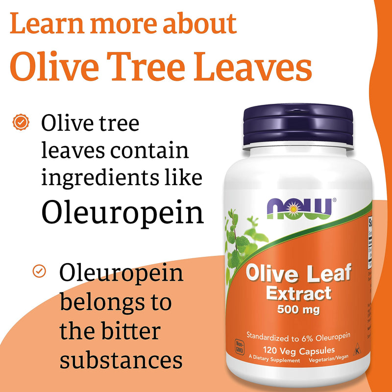 Now Foods, Olive Leaf Extract, 500mg, Oleuropein, High Dose, 120 Vegan Capsules, Lab-Tested, Soy Free, Gluten Free, Vegetarian, Non-GMO 120 Capsules