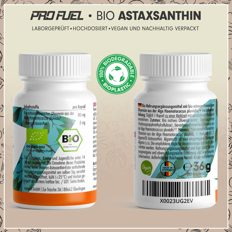 [Australia] - ORGANIC Astaxanthin capsules 60x - Astaxanthin high dose & organic - 8 mg Astaxanthin per capsule - Algamo® Premium Astaxanthin from the blood rain algae (Haematococcus pluvialis) - laboratory tested with certificate 1x 60 capsules 