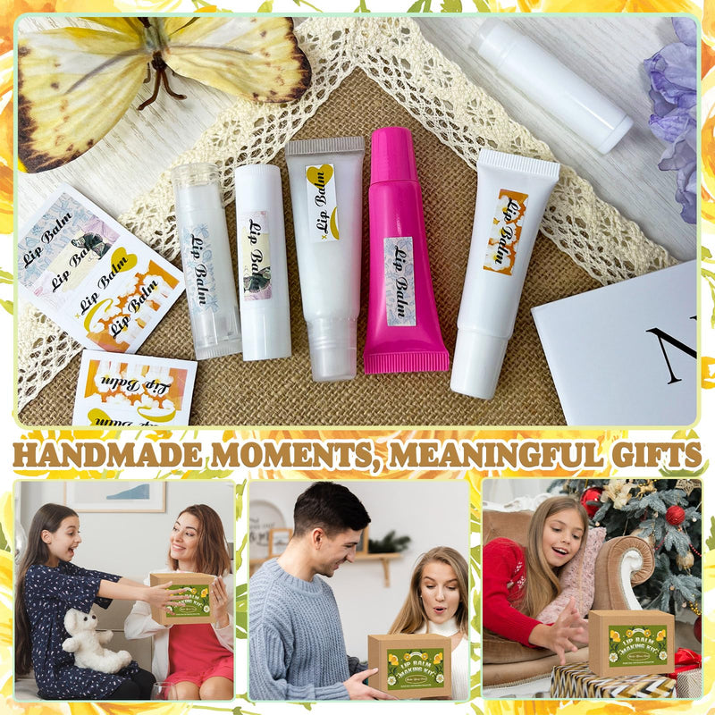 Thaluna Lip Balm Making Kit with Fractionated Coconut Oil, Make Your Own Lip Balm, Moisturizing DIY Lip Gloss Making Kit - Beeswax, Essential Oil, Squeeze Empty Tubes, Christmas Gift for Girls & Women
