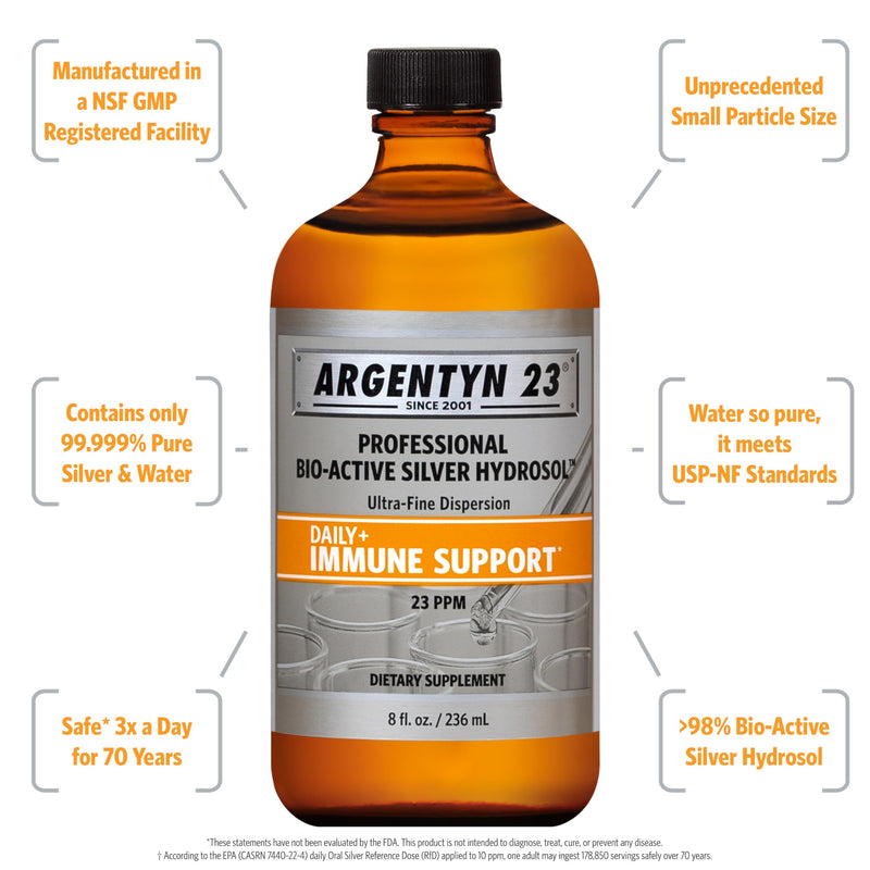 [Australia] - Argentyn 23 Professional Immune Support - Colloidal Silver, Bio-Active Silver Hydrosol, 23 ppm, Liquid Twist Top, 8 Fl Oz (236 mL) Unflavored 8 Ounce (Pack of 1) 