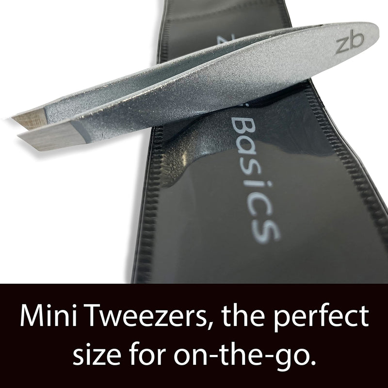 Zizzili Basics Mini Slant Tweezers - Best Tweezers for Eyebrow and Facial Hair Removal Silver