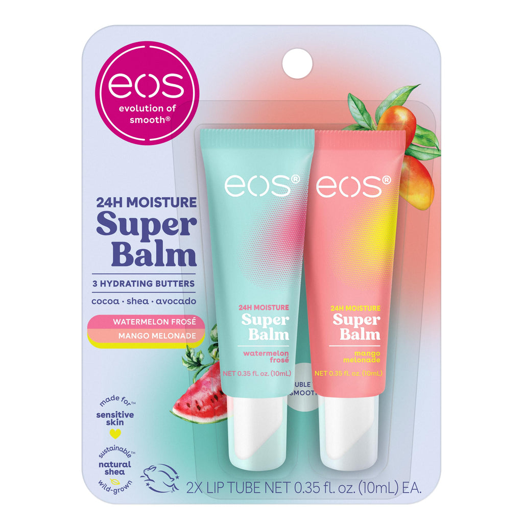 eos 24H Moisture Super Balm- Watermelon Frosé & Mango Melonade, Lip Mask, Day or Night Lip Treatment, Made for Sensitive Skin, 0.35 fl oz, 2-Pack Watermelon Frosé + Mango Melonade 0.35 Fl Oz (Pack of 2)