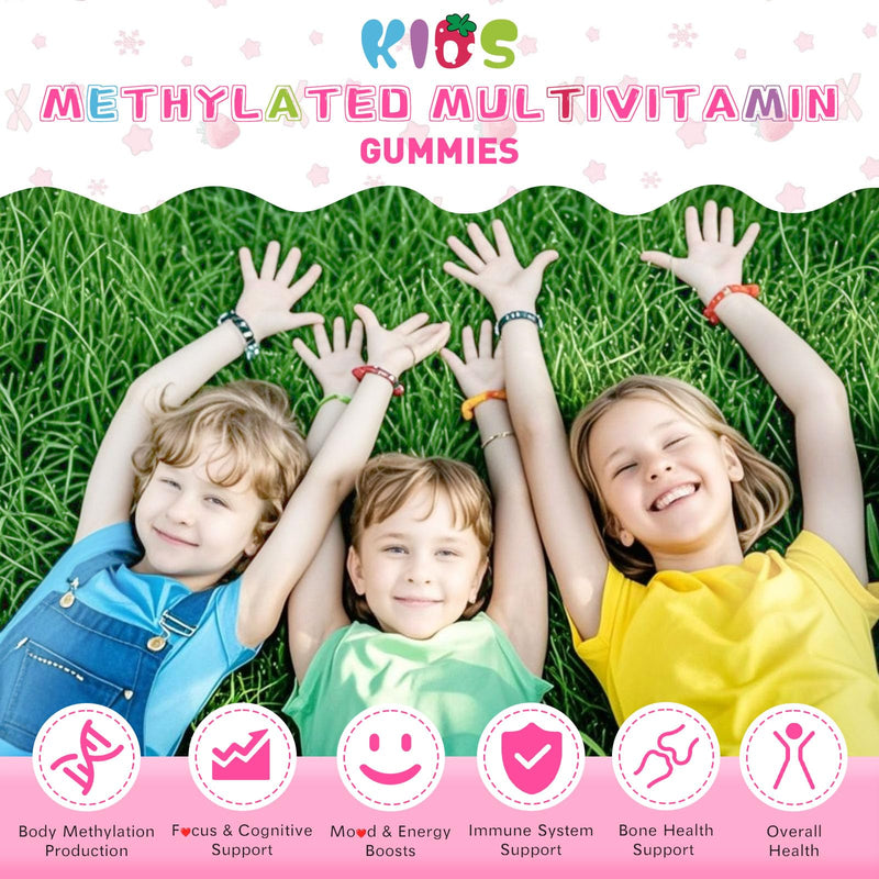 Kids Methylated Multivitamin Chewable Gummies, MTHFR Supplement with L Methylfolate, Magnesium, Biotin, Choline, Inositol, DHA, TMG & Coq 10, Immune & Brain Support, Strawberry Flavor, 120 Ct 60 Count (Pack of 2)