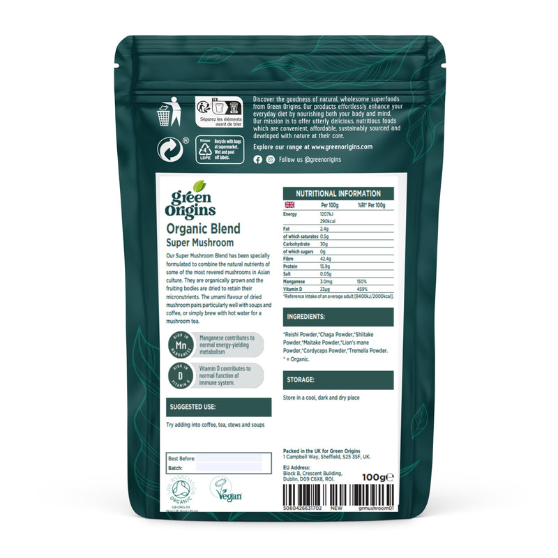 Green Origins Organic Super Mushroom Blend Powder 100g