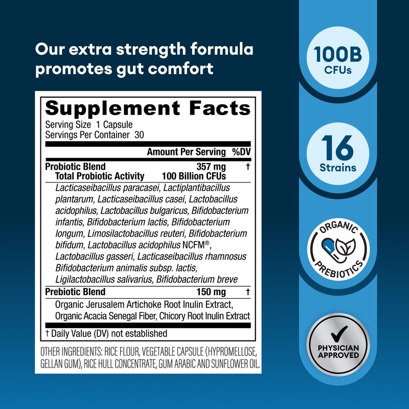 [Australia] - Physician's CHOICE 100 Billion Advanced Probiotic - 16 Strains + Organic Prebiotics - Digestive & Gut Health - Supports Occasional Constipation, Diarrhea, Gas & Bloating - Probiotics for Women & Men 