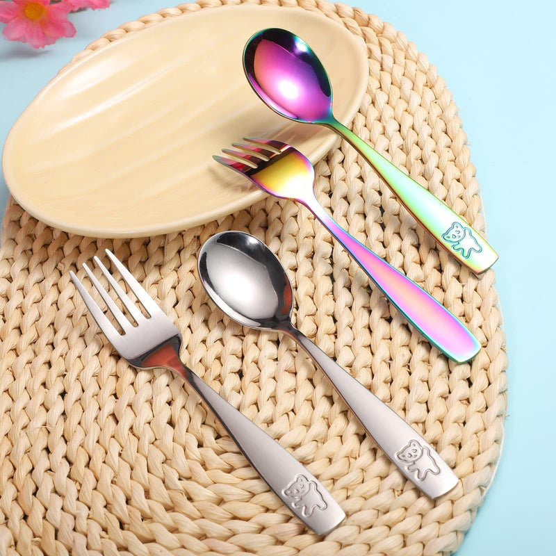 [Australia] - Pimoys 6 Pieces Toddler Utensils Kids Rainbow Silverware Stainless Steel Toddler Forks and Spoons Set, Metal Childrens Safe Flatware Child Cutlery Set, Dishwasher Safe 