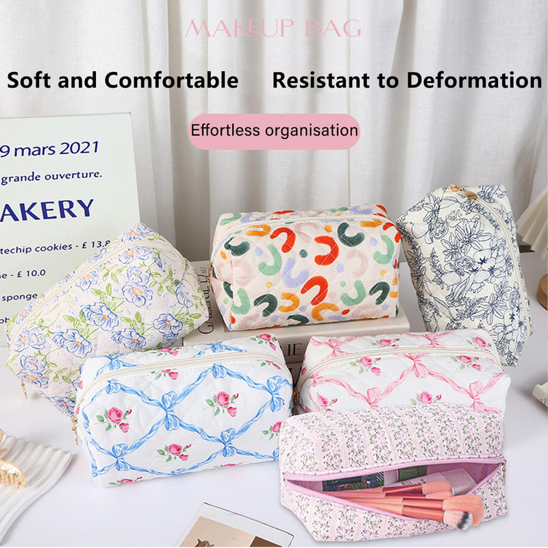 AMAZBEE Makeup Bag Bulk for Purse 14 PCS Quilted Organizer Pencil Bag with Zipper Floral Cosmetic Bags for Travel Separation