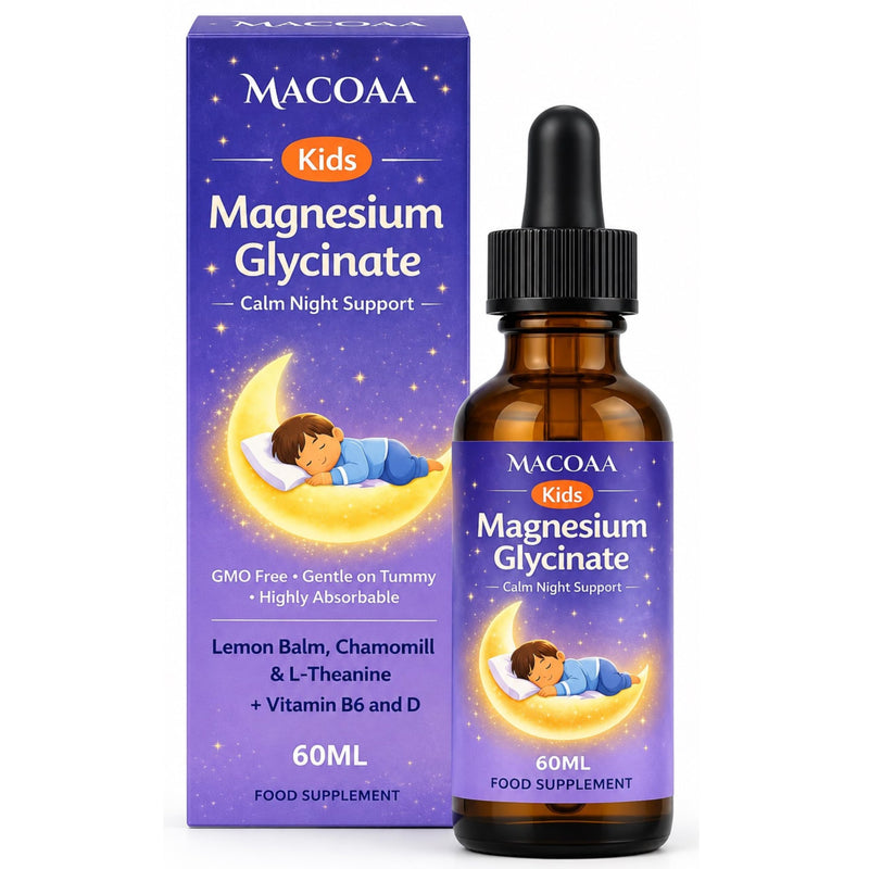 Magnesium Glycinate Kids Liquid Drops 150mg | Calm Night Support | with Vitamin B6, D3, Lemon Balm & Chamomile | Easy Absorption | 60ml |