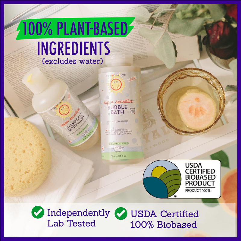 [Australia] - California Baby Super Sensitive Bubble Bath | No Added Fragrance | 100% Plant-Based Ingredients (USDA Certified) | Allergy Friendly | Babies, Adults & Kid Bubble Bath | Ideal for Sensitive Skin | Free Bubble Wand Included |13 Fl oz 