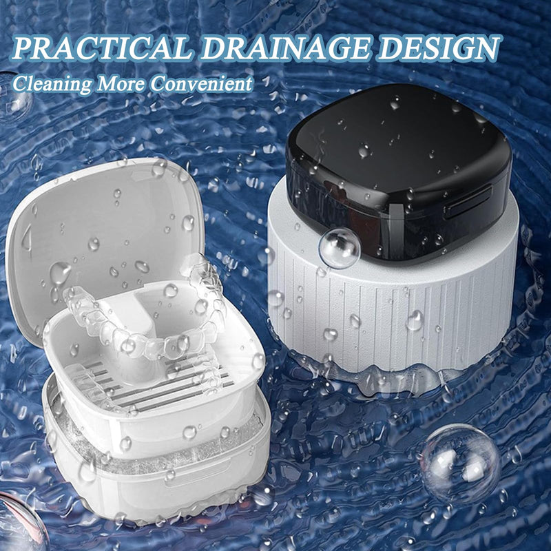 [Australia] - 2 pieces braces box, portable denture box, denture box for grinding splints and dental splints cleaning, denture box for children and adults, extra deep for overnight soaking 
