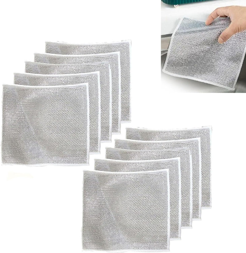 [Australia] - Double Layer Multifunctional Non-Scratch Wire Dishcloth, Steel Wire Dish Towel, Multipurpose Wire Dishwashing Rags for Wet and Dry (10PCS) 10pcs 