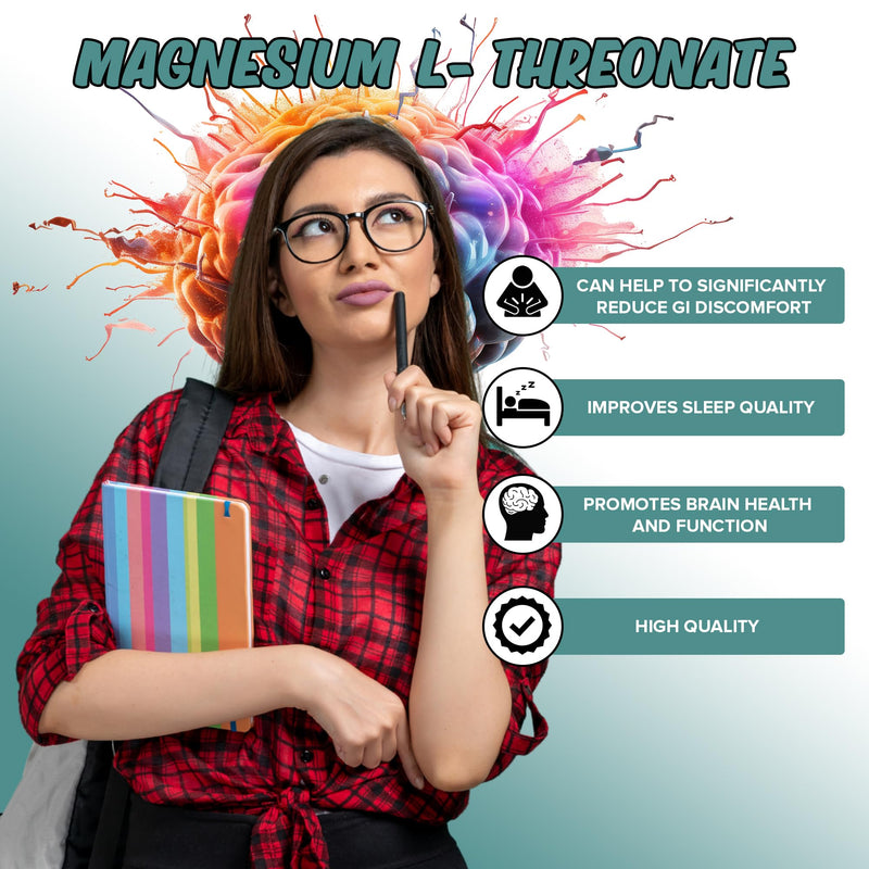 Vinco Magnesium L-Threonate Supplement - 120 High Strength Magnesium L Threonate Capsules - 2000mg Bioavailable Form of Magnesium per Serving - Non-GMO & Gluten Free - Made in The UK White