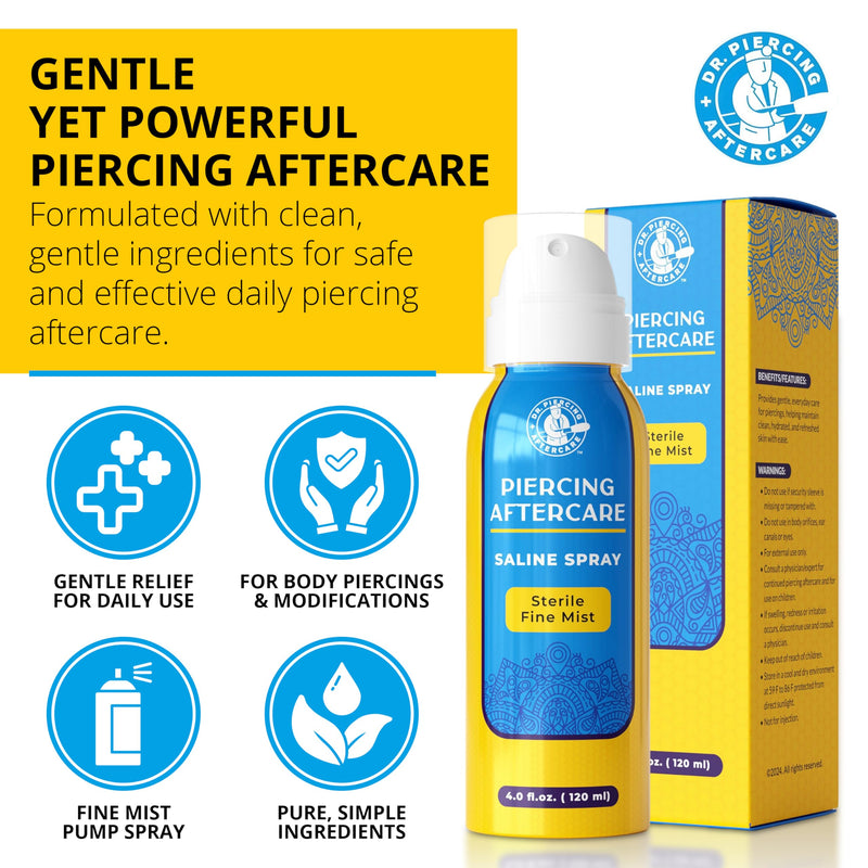 [Australia] - Dr. Piercing Aftercare ‚Äì Piercing Aftercare Sterile Saline Spray - Sterile Saline Solution for Piercings - Ear Piercing Cleaner Saline Wash Spray - Nose, Ear, Belly & Piercing Bump ‚Äì 4.0 oz 4 Ounce 