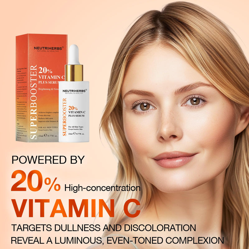 NEUTRIHERBS 20% Vitamin C Serum, Antioxidant Even Skin Tone-0.77 Fl Oz | Brighten & Anti-Aging & Boost Collagen, Revive Glow Dullness Uneven Skin, Nature Lightweight Skincare for Women and Men