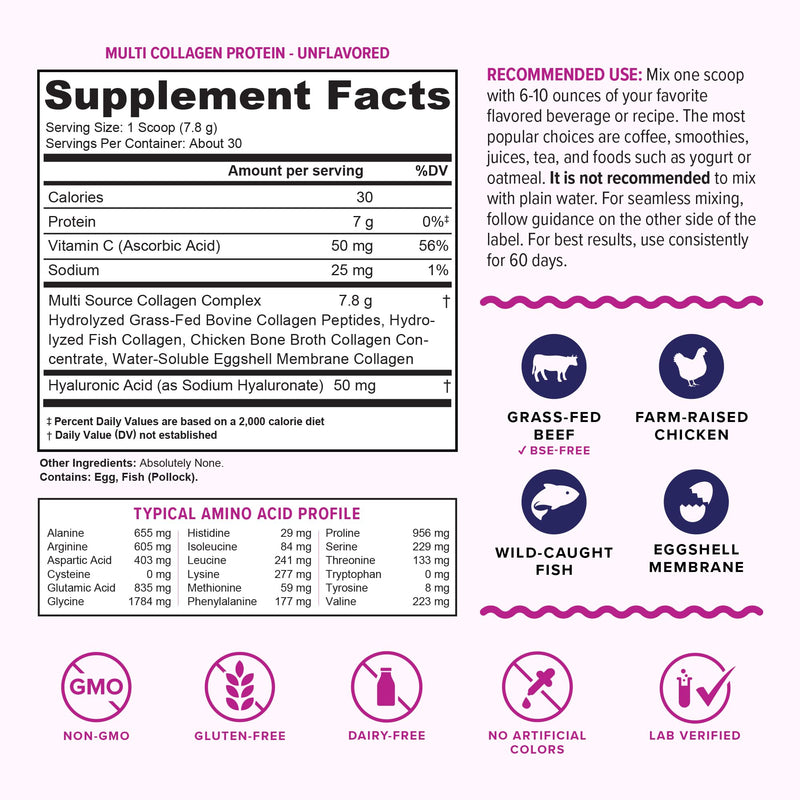 Vitauthority Multi Collagen Burn: Hydrolyzed Protein Peptides with Hyaluronic Acid and Multi Collagen Peptides Powder for Women - Hydrolyzed Flavored Collagen Unflavored 30 Servings