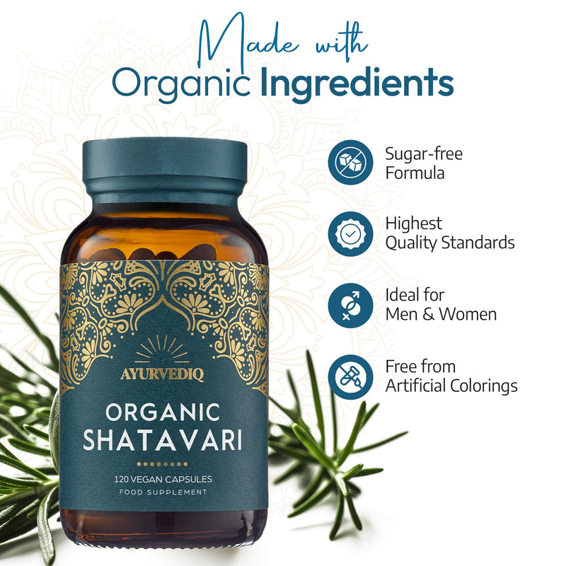Organic Shatavari Capsules 120, 500mg – Natural Pure Shatavari Powder for Breast Milk, Hormone Balance for Women – Soil Association Certified - Vegan Ayurveda Products 120 count (Pack of 1)
