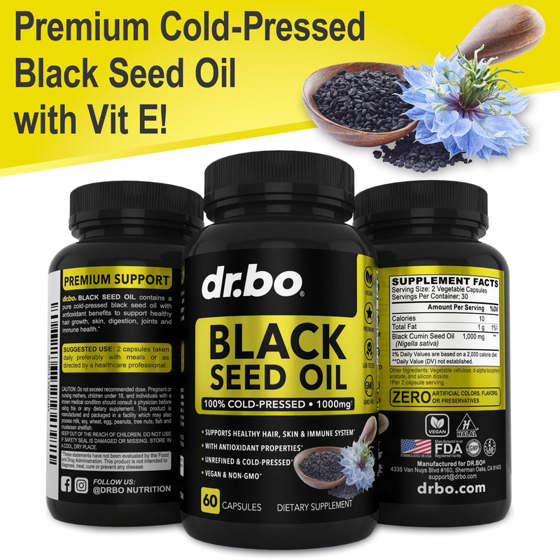 [Australia] - Black Seed Oil Capsules Vegan - Pure Cold Pressed Black Seed Oil Nigella Sativa for Skin & Hair Health, 500mg Each, 1000mg Per 2 Capsule Serving Black Cumin Seed Oil Capsules Halal - 60 Softgels Pills 