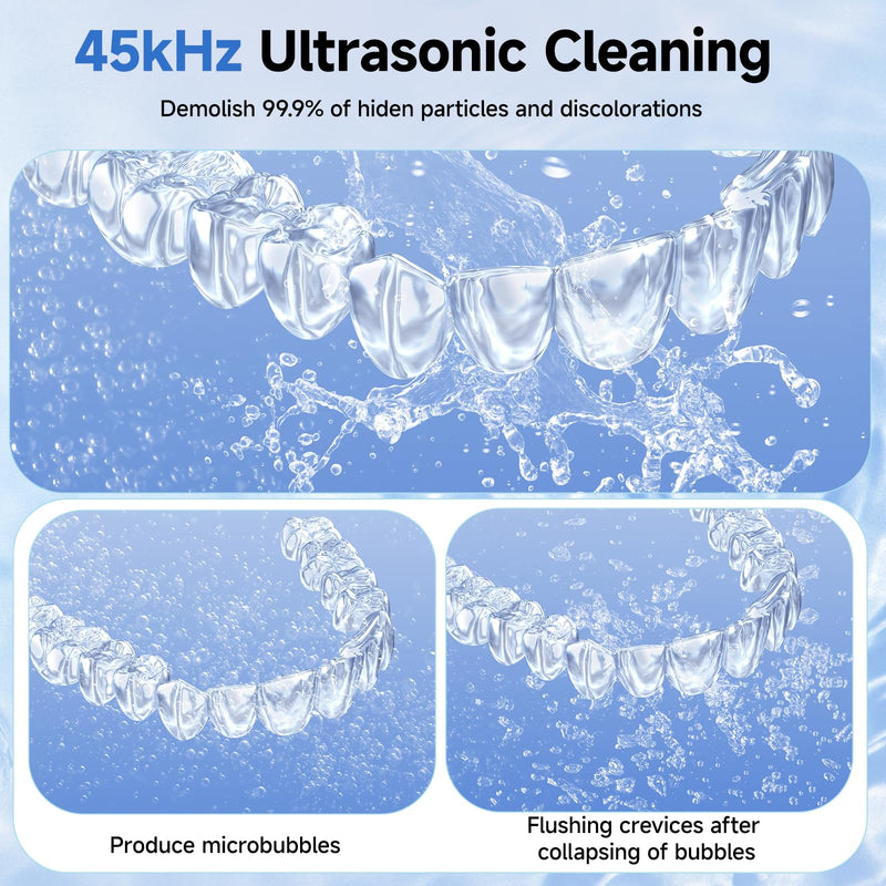 [Australia] - Ultrasonic Retainer Cleaner Machine, 45kHz Dental Cleaning Pod for Denture, Aligner, Nightguard, Mouth Guard, Toothbrush, Jewelry, with Digital Timer, 200ML & 4 Modes for All Dental Appliances S White 