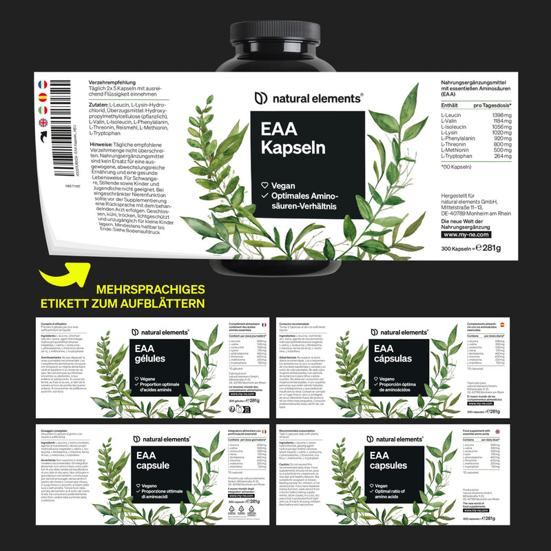 [Australia] - High-dose EAA capsules - 300 capsules - 8 essential amino acids - vegan, without unnecessary additives - produced in Germany & laboratory tested 
