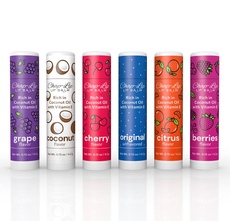 Chap-Lip Lip Balm Rich in Coconut Oil & Vitamin E - Moisturizing, Ultra Conditioning & Hydrating - Total Lip Moisturizer & Lip Therapy Treatment - Happy Holidays 6 Flavor Assortment, 48 Count Holiday Edition