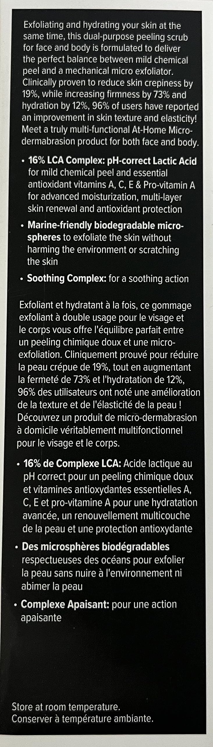 Skincare Peel and Scrub for Face and Body - Lactic Acid Retinol Vitamin C, E At-Home Microdermabrasion Anti-Irritant Dermatologist Tested