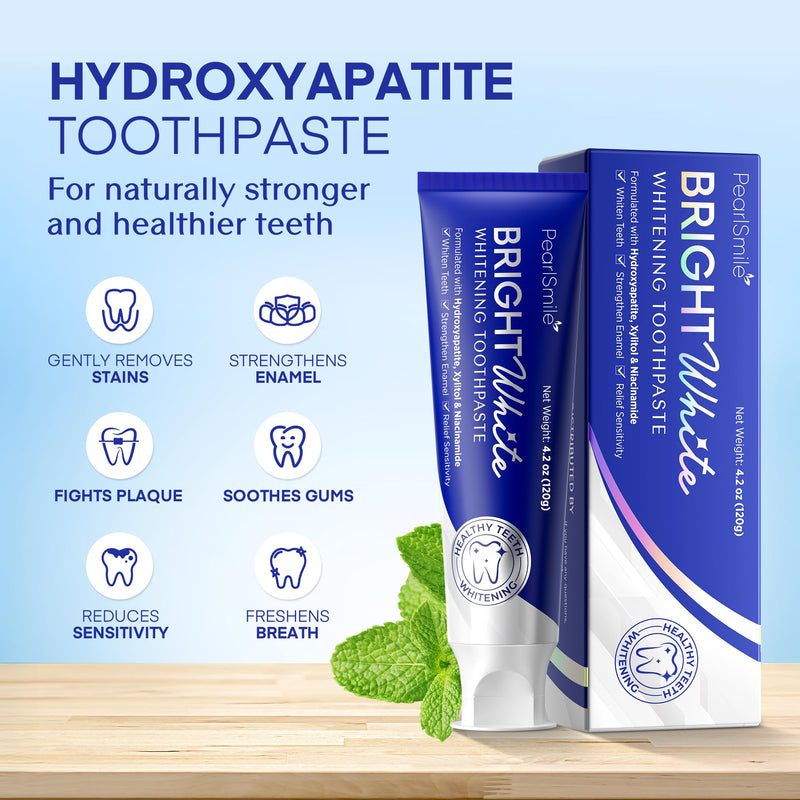 [Australia] - PearlSmile Hydroxyapatite Niacinamide Whitening Toothpaste – 5% Niacinamide + 10% Nano-Hydroxyapatite (nHAp) – Strengthens Enamel & Remineralizes – Fluoride-Free, 4.2oz (Pack of 1) 4.2 Ounce (Pack of 1) 