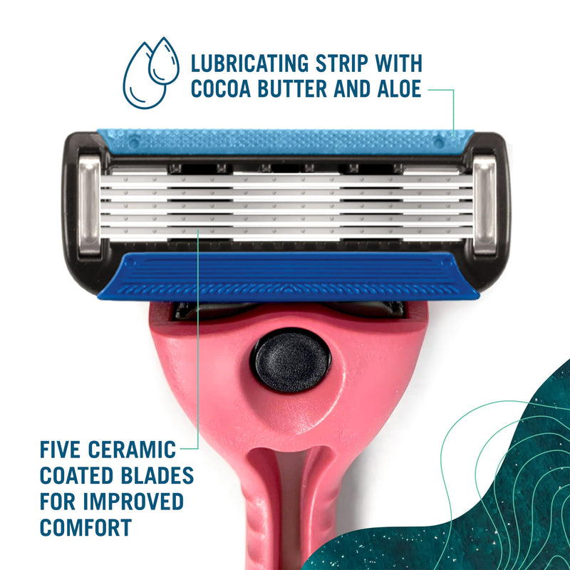 [Australia] - Preserve POPi Shave 5 Razor System Made with Recycled Ocean Plastic and 5-blade cartridge, Coral Pink, 1 Count Recycled Ocean Plastic: Coral Pink 