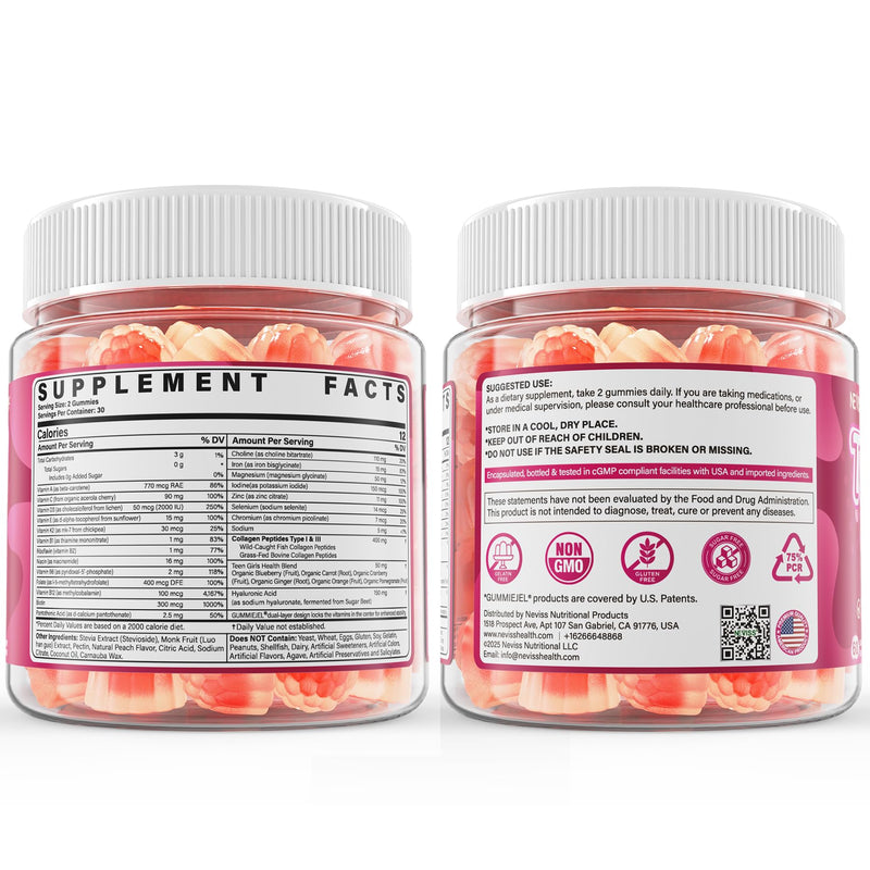 Methylated Multivitamin Gummies for Teen Girls 12-17, Methylfolate, Iron | Collagen, D3 K2, Magnesium, Zinc, Daily Vitamins A C E, B Complex for Teenager Growth, Skin, Bone, Energy - Sugar Free, 60Cts 60 Count (Pack of 1)