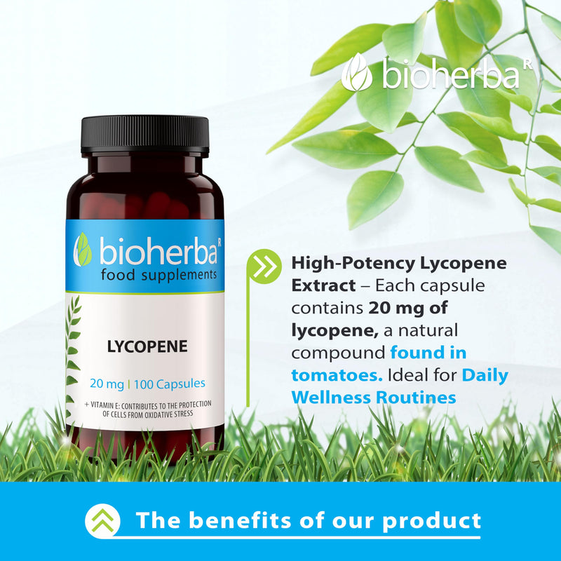 Lycopene 20 mg – 100 Capsules | Tomato-Derived Supplement with Natural Antioxidant Properties by BIOHERBA 100 pcs