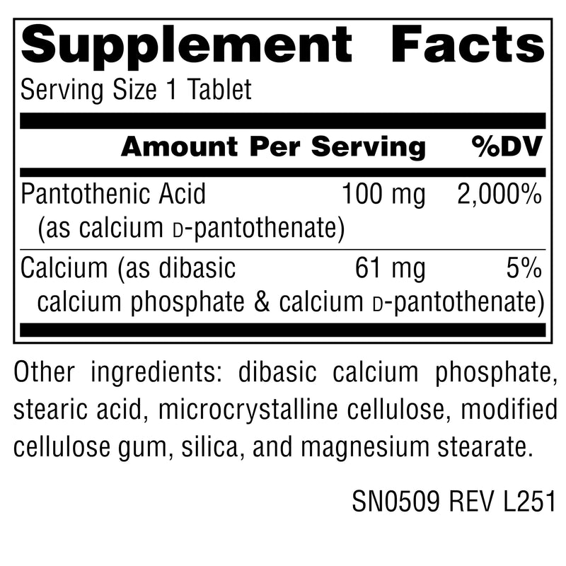 Source Naturals Pantothenic Acid, 100 mg -100 Vegan Tablets | Vitamin B-5 | Non-GMO Validated*