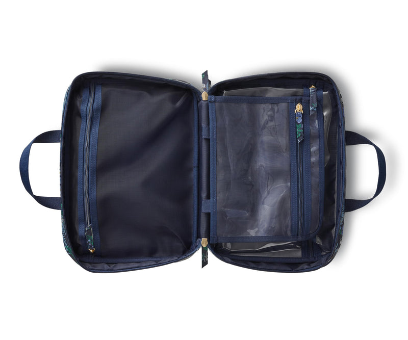 RIFLE PAPER CO. Peacock Travel Cosmetic Case w/Removable Clear Pouch | 8.25" L x 11.25" W x 2.83" H, Lay-Flat Design, Zip-Around Closure, Storage Pockets, Cotton Canvas with Clear PVC Coating